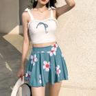 Set: Tankini Top + Floral Print Bottom + Skirt