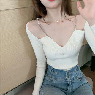 Cold-shoulder Chain Strap Knit Top