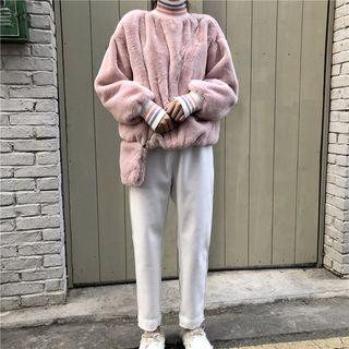 Woolen Pants / Turtleneck Fleece-lined Pullover + Bag