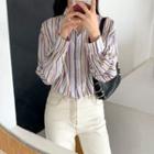 Long-sleeve Stripe Shirt Stripe - Purple - One Size