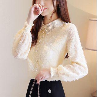 Fringed Lace Crochet Collar Blouse