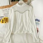 Mesh-panel Rhinestone-trim Velvet Blouse