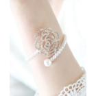 Openwork Rose Faux-pearl Open Bangle