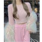 Mohair Crop Knit Top / High-waist Wide-leg Pants