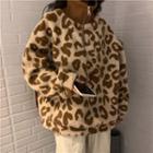 Faux Shearling Leopard-pattern Sweatshirt