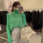 Long-sleeve Turtleneck T-shirt / Chunky Knit Sweater Vest / Cropped Harem Pants