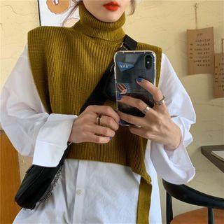 Plain Long-sleeve Shirt / Turtleneck Cropped Knit Vest
