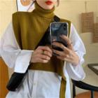 Plain Long-sleeve Shirt / Turtleneck Cropped Knit Vest