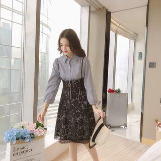 Set: Striped Shirt + Lace Suspender Skirt