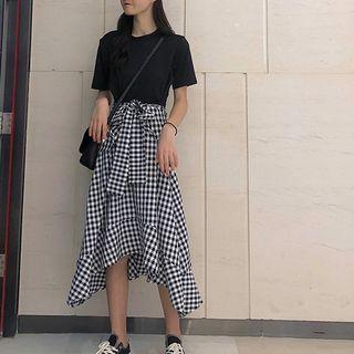 Mock Two Piece Short-sleeve Midi Dress Black - One Size