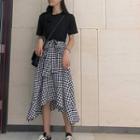 Mock Two Piece Short-sleeve Midi Dress Black - One Size