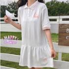 Embroidered Rabbit Short-sleeve Polo Shirt Dress As Shown In Figure - One Size