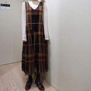 Plaid Midi Jumper Dress Coffee - One Size