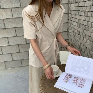 Linen Blend Wrap Blazer