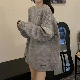 Cut-out Cable Knit Long-sleeve Sweater