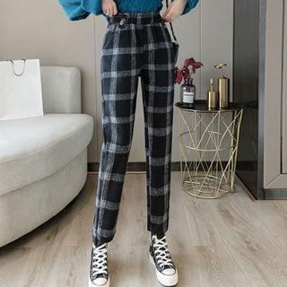 Plaid Straight Leg Wool Pants