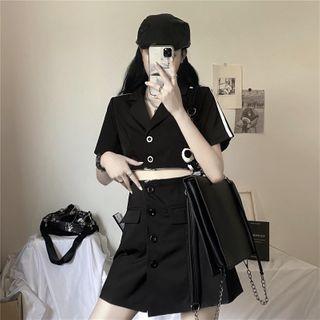 Striped Zip Detail Short-sleeve Mini Collared Dress