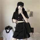 Striped Zip Detail Short-sleeve Mini Collared Dress