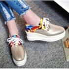 Printed Panel Platform Lace-up Shoes