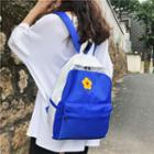 Color Block Embroidered Flower Nylon Backpack