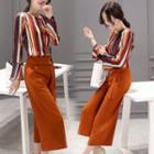 Set: Striped Chiffon Blouse + Wide Leg Pants