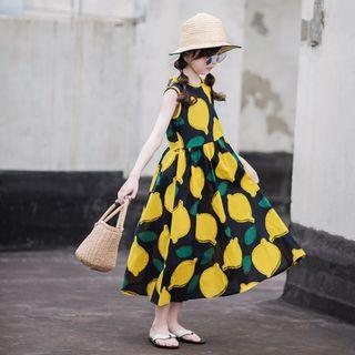 Family Matching Sleeveless Lemon Printed A-line Midi Dress