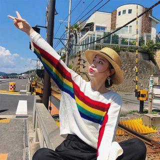 Rainbow Block Sweater White - One Size