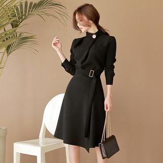 3/4-sleeve A-line Mini Coatdress