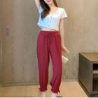 Short-sleeve Knit Top / Cropped Jogger Pants