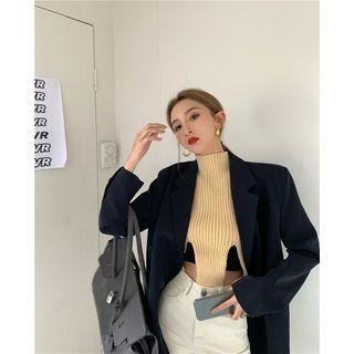 Mock-neck Ribbed Sweater Vest / High-waist Straight-leg Pants