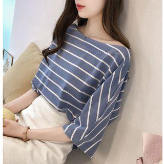 3/4-sleeve Boatneck Striped T-shirt