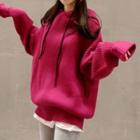 Long-sleeve Plain Ribbed Loose Fit Knit Hoodie