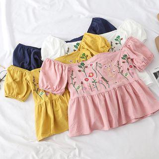 Flower Embroidered Short-sleeve Peplum Top