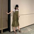 Plain Short-sleeve T-shirt / Drawcord Jumper Dress