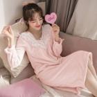 Long-sleeve Lace Panel Sleep Dress