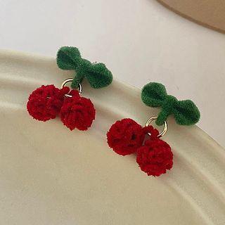 Flocking Cherry Alloy Dangle Earring 1 Pair - Red & Green - One Size