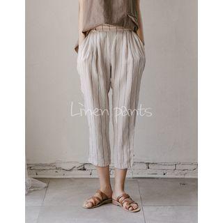 Pinstriped Cropped Linen Pants