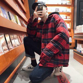 Hood Plaid Buttoned Jacket