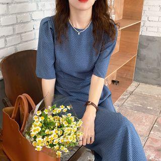 Round-neck Dotted Short-sleeve Maxi Dress