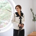 V-neck Contrast-piping Jacket