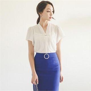 V-neck Ruffle-sleeve Chiffon Top