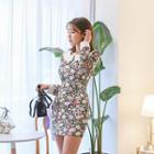 Puritan-collar Floral Mini Sheath Dress