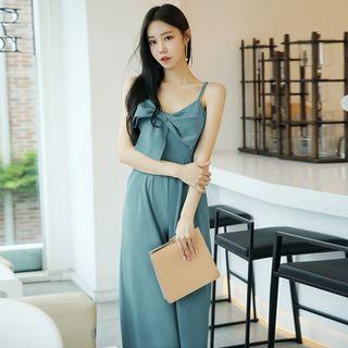 Spaghetti Strap Bow Cropped Wide Leg Jumpsuit