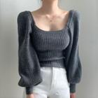 Puff Sleeve Square-neck Knit Top