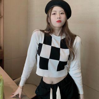 Check Crop Knit Top