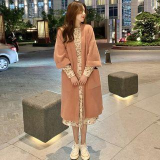 Long-sleeve Plain Faux Furry Coat