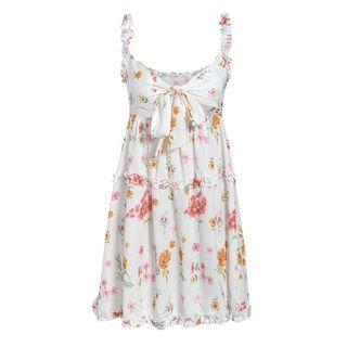 Spaghetti-strap Ruffled Floral Printed Dress