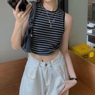 Striped Crop Tank Top Stripe - Black & White - One Size