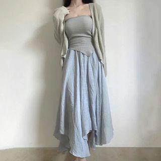 Tube Top / Asymmetrical Maxi Skirt / Cardigan / Set