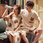 Couple Matching Bear Print Elbow-sleeve Top / Shorts / Sleep Dress